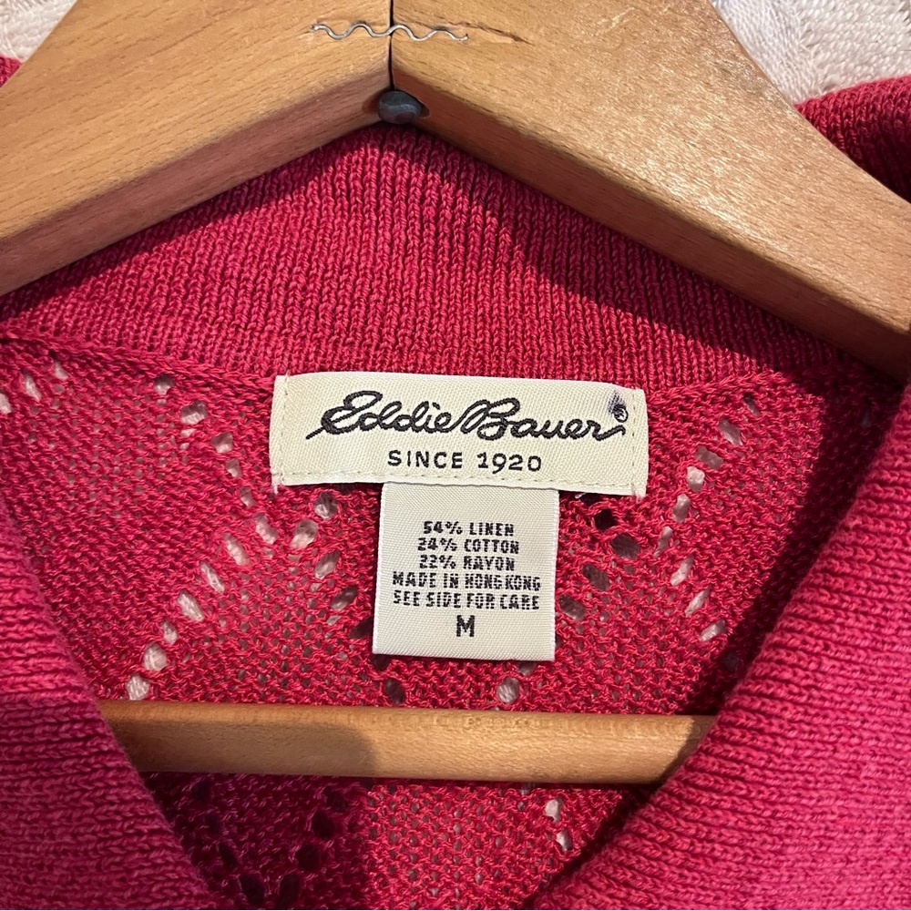 Eddie Bauer Raspberry Open Knit Collared Cardigan - Picture 4 of 5